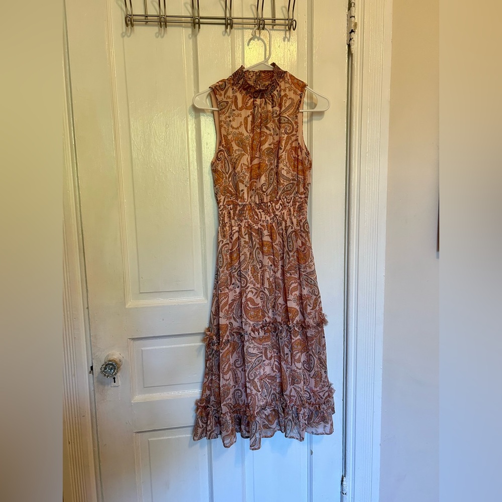 1. State Pink Paisley Mock Neck Midi Dress